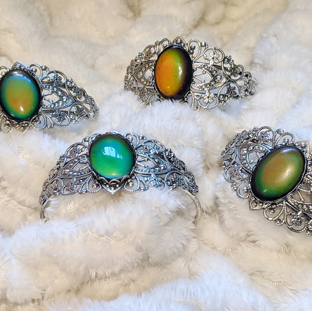Mood Gem in Bezel Setting Filigree Cuff  B…
